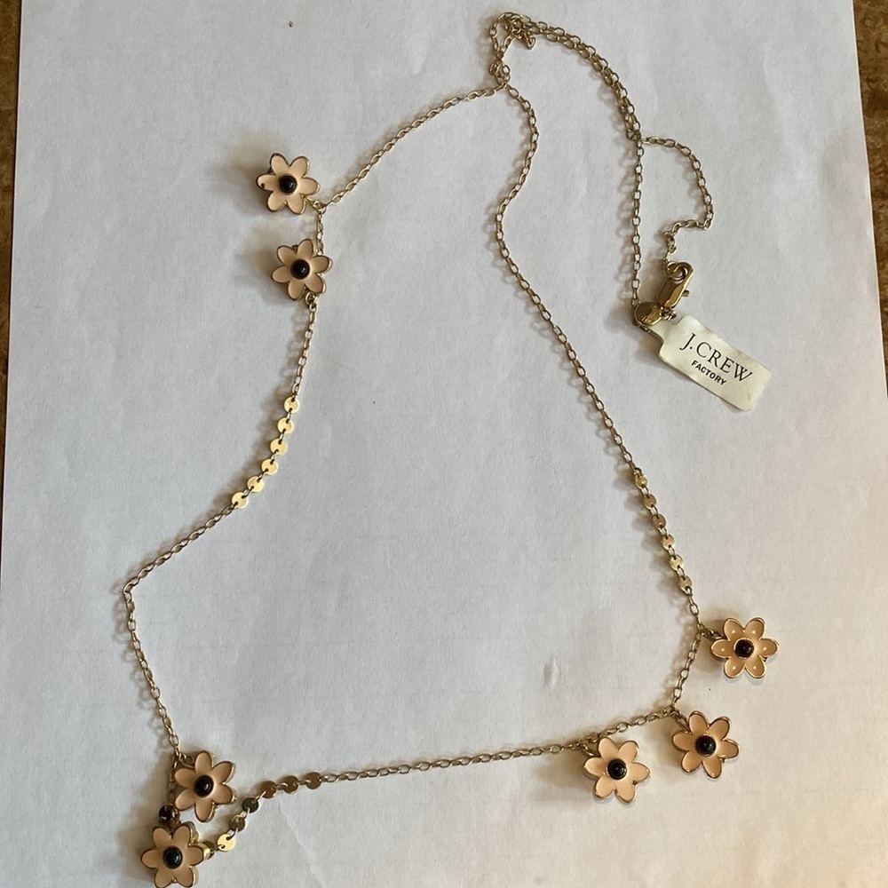 J. Crew flower and gold link contemporary statement long necklace